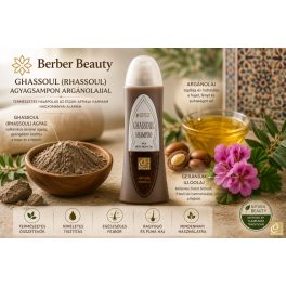 Berber Beauty Ghassoul (Rhassoul) Agyagsampon Argánolajjal – természetes hajsampon ghassoul agyaggal, argánolajjal és geránium illóolajjal