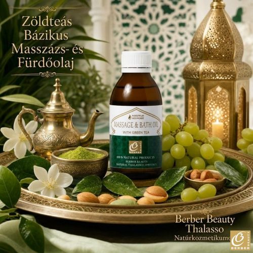 Zöld Tea Mediterrán Masszázs-Fürdőolaj 125 ml – antioxidáns tulajdonságairól ismert zöld tea kivonattal - Berber Beauty