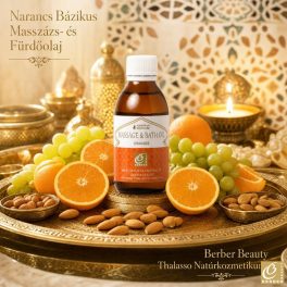 Narancs Bázikus Masszázs- és Fürdőolaj 125 ml – narancs illóolajjal, szőlőmagolajjal, sárgabarackmag-olajjal és mandulaolajjal - Berber Beauty