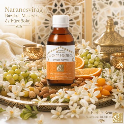 Narancsvirág Bázikus Masszázs- és Fürdőolaj 125 ml – narancsvirág illóolajjal, szőlőmagolajjal, sárgabarackmag-olajjal és mandulaolajjal - Berber Beauty