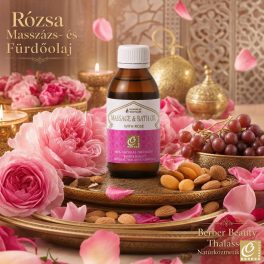 Rózsa Mediterrán Masszázs- és Fürdőolaj 125 ml – damaszkuszi rózsa illóolajjal, szőlőmagolajjal, sárgabarackmag-olajjal és mandulaolajjal - Berber Beauty