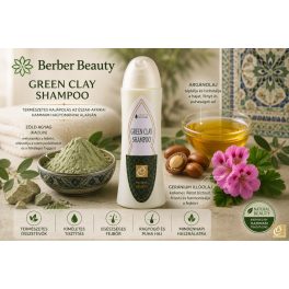 Berber Beauty Green Clay Shampoo – zöld agyagos sampon argánolajjal és geránium illóolajjal, természetes hajápolás az észak-afrikai hammam hagyományai alapján